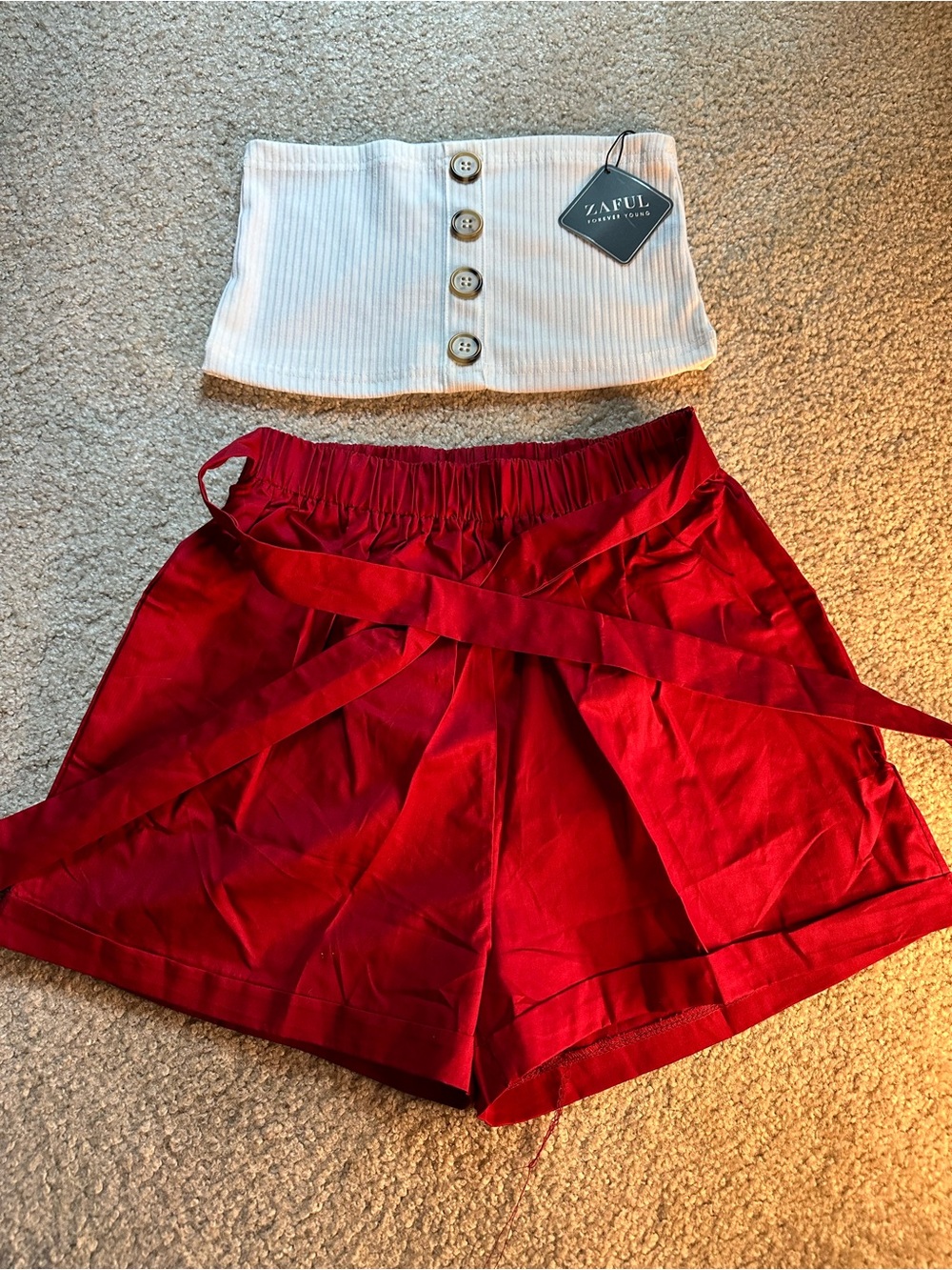 Zaful Red High-Waist Wrap Tie Shorts